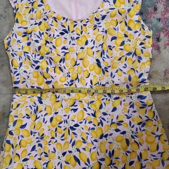 Ann Taylor Yellow Lemon Print Maxi Dress with Blue Leaves - Picture 12 of 14